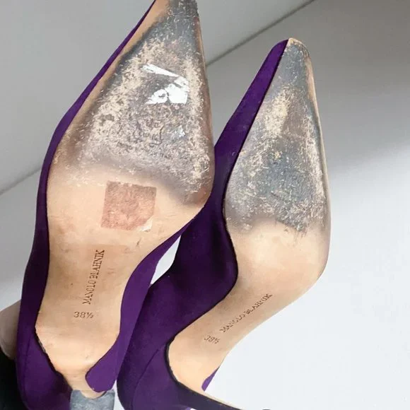 Vintage Manolo Blahnik Royal Purple Suede Classic Heels 38.5 - Picture 11 of 12